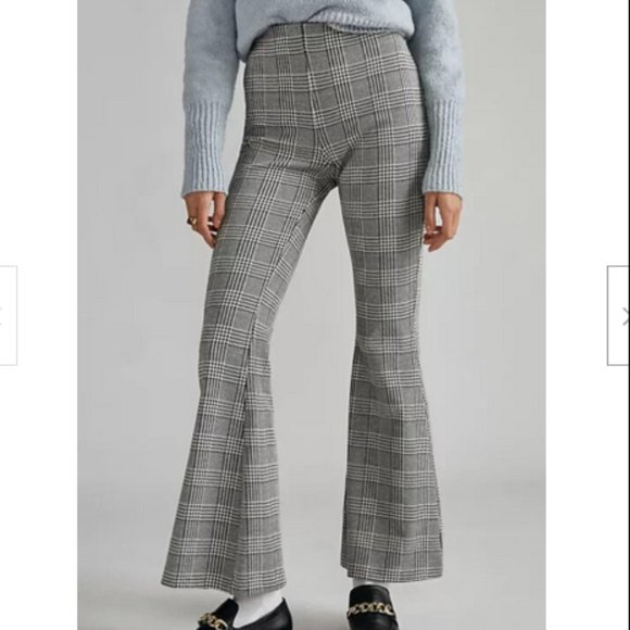 Anthropologie Maeve XL NWT Plaid Wide-Leg Pants Pull On Flare Kick Black New - Picture 6 of 6